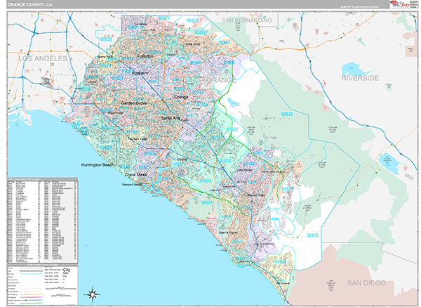 Orange County, CA Metro Area Wall Map